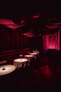 Candlelit Mediterranean dining room at DejaVu in West Village NYC